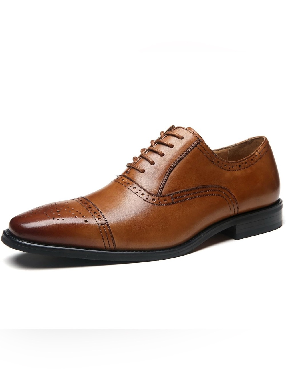 Milano Brown Leather Cap-Toe Oxford Shoes